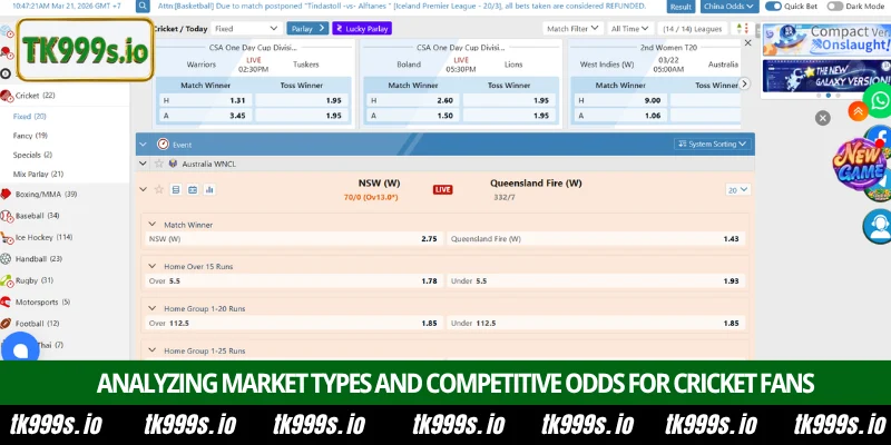 Premium Cricket Betting Markets and Odds for TK999 3 Analyzing market types and competitive odds for cricket fans