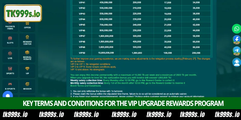 Maximize earnings with VIP Upgrade Rewards at TK999 3 Key terms and conditions for the VIP Upgrade Rewards program