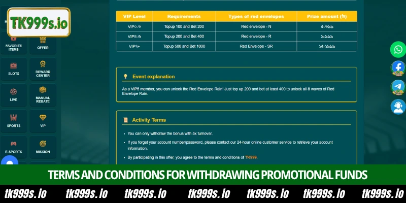 TK999 Daily Login Lucky Bonus for Bangladesh Players 3 Terms and conditions for withdrawing promotional funds